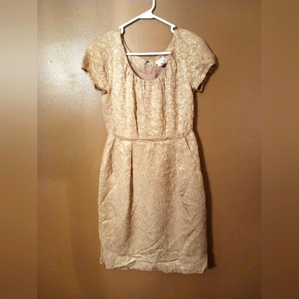 J Crew Gold metallic Jaquard mini dress with pockets